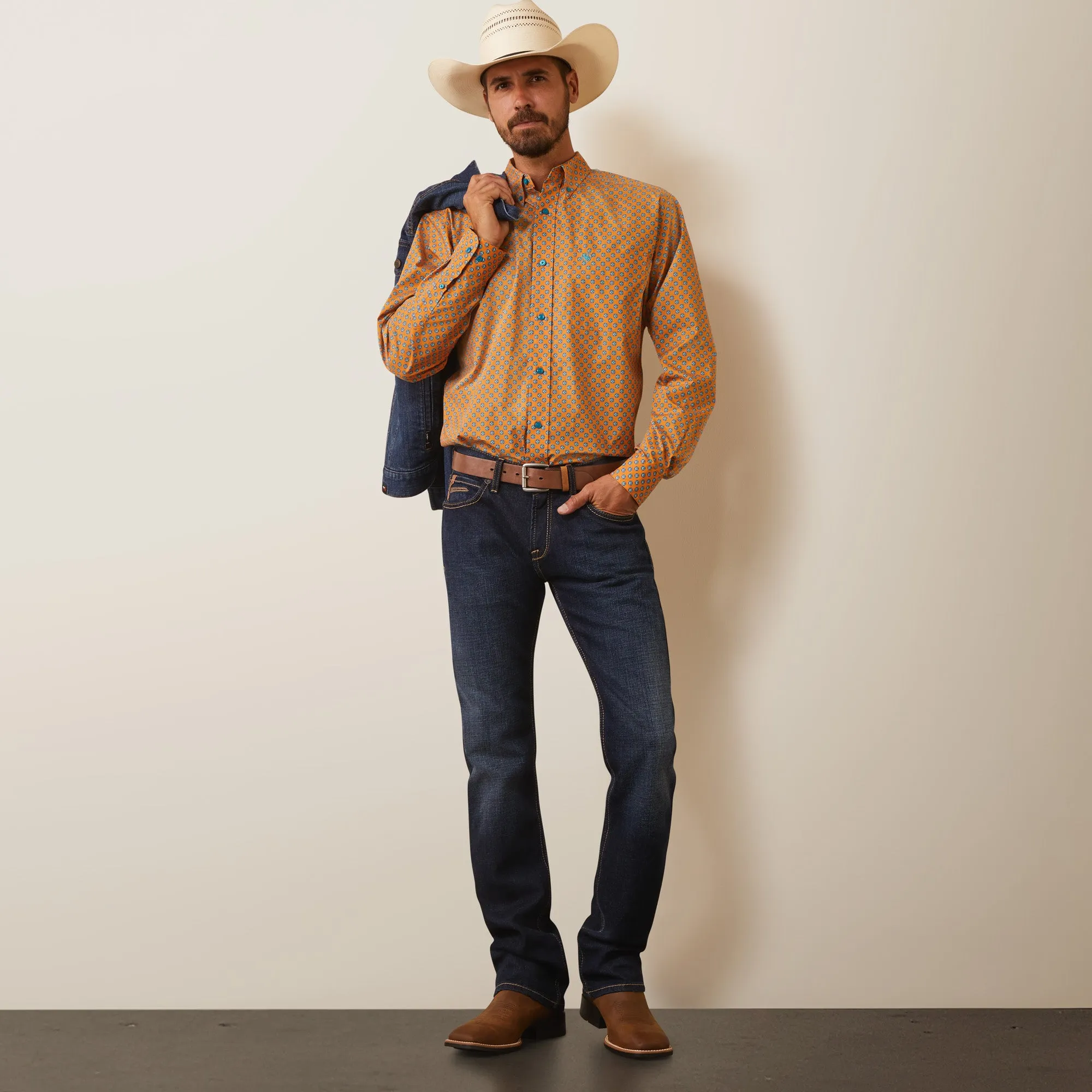 Ariat Mens Kilian Jasper Stone Fitted Shirt Long Sleeved Shirt 10043871
