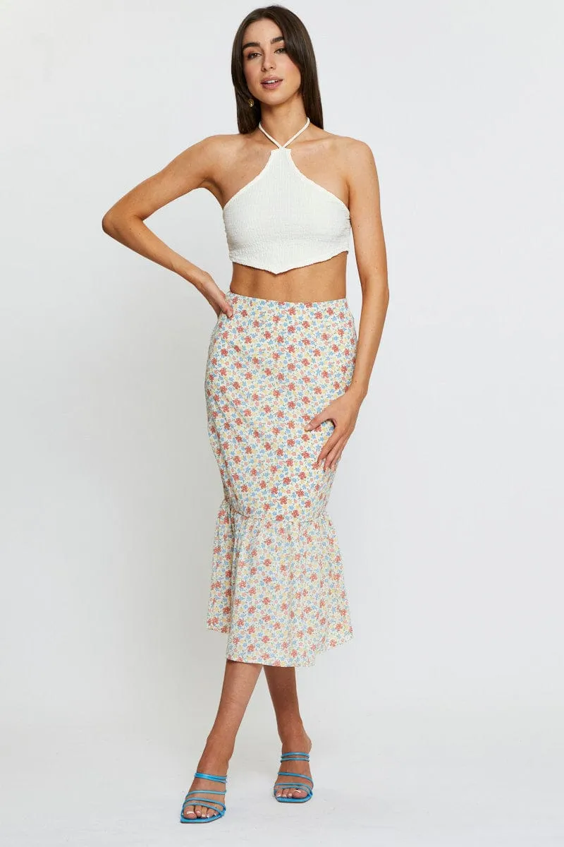Beige Scarf Crop Top Halter Neck