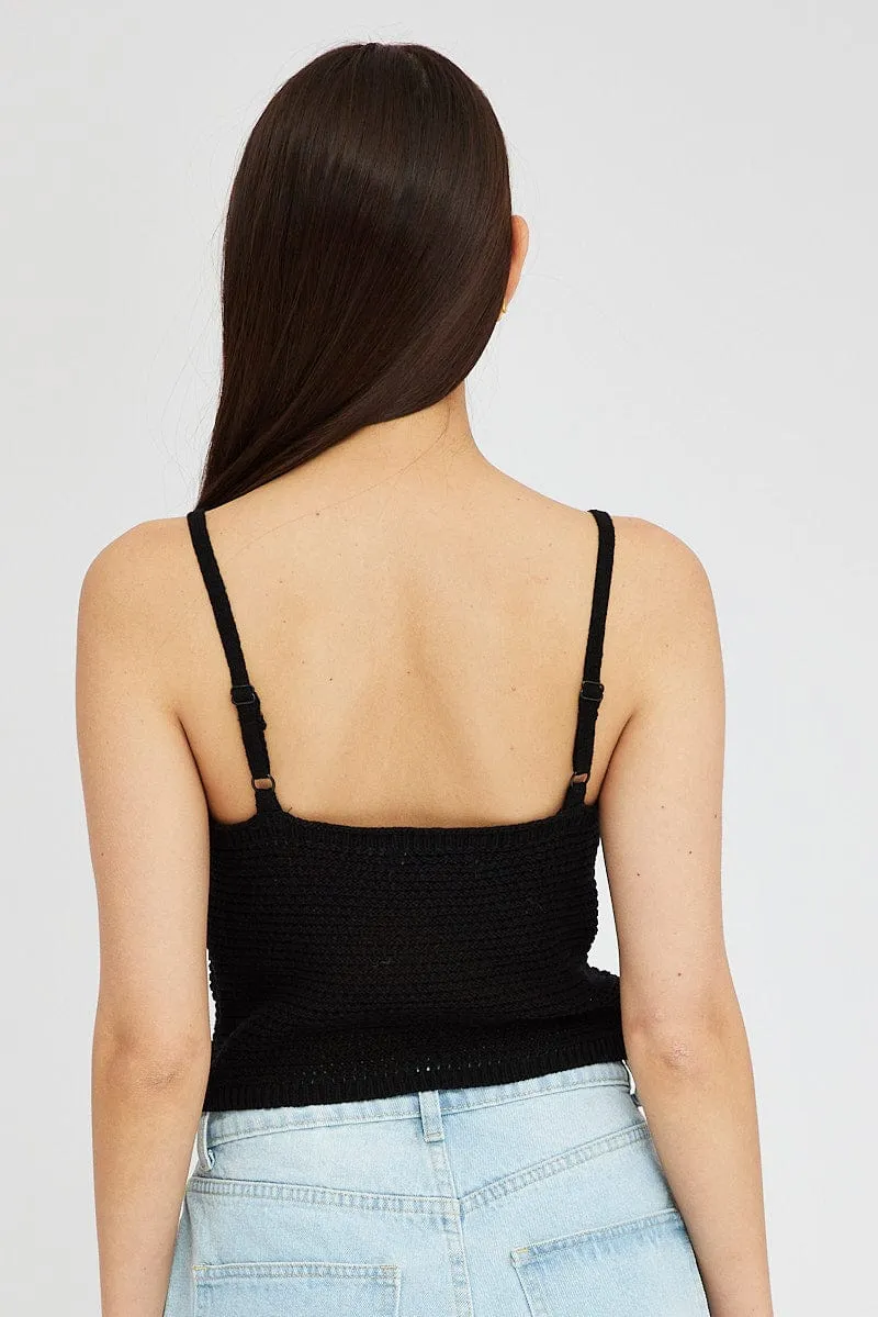 Black Crochet Singlet Top V Neck