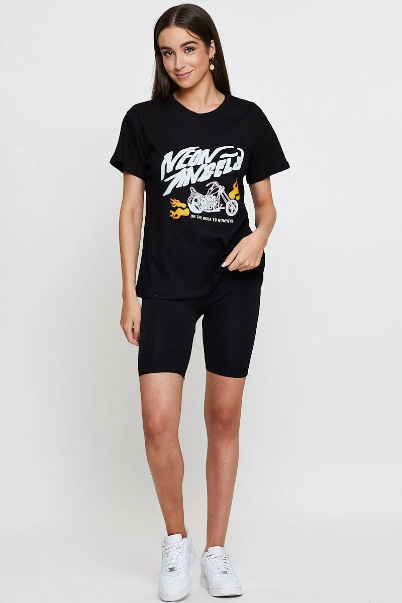 Black Graphic T Shirt Short Sleeve