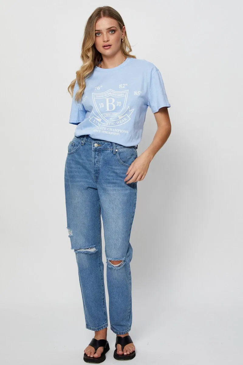 Blue Graphic T Shirt Short Sleeve