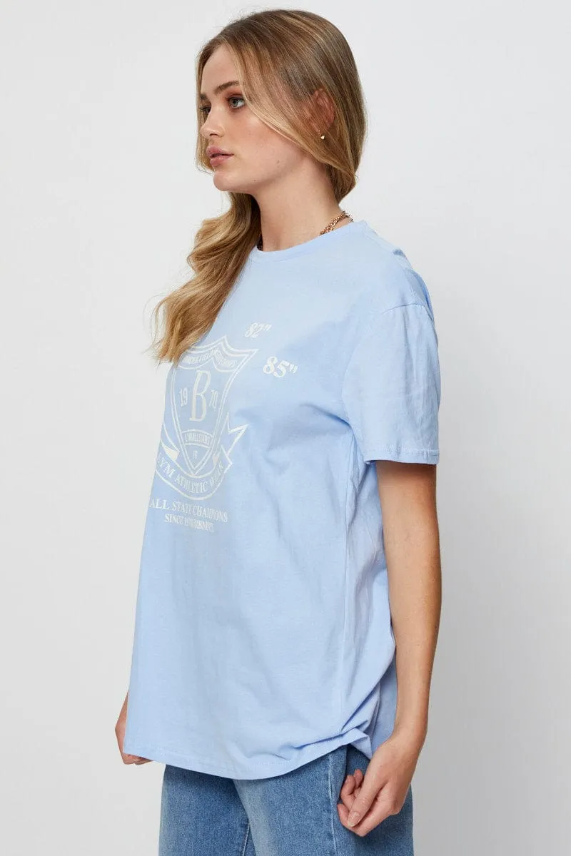 Blue Graphic T Shirt Short Sleeve