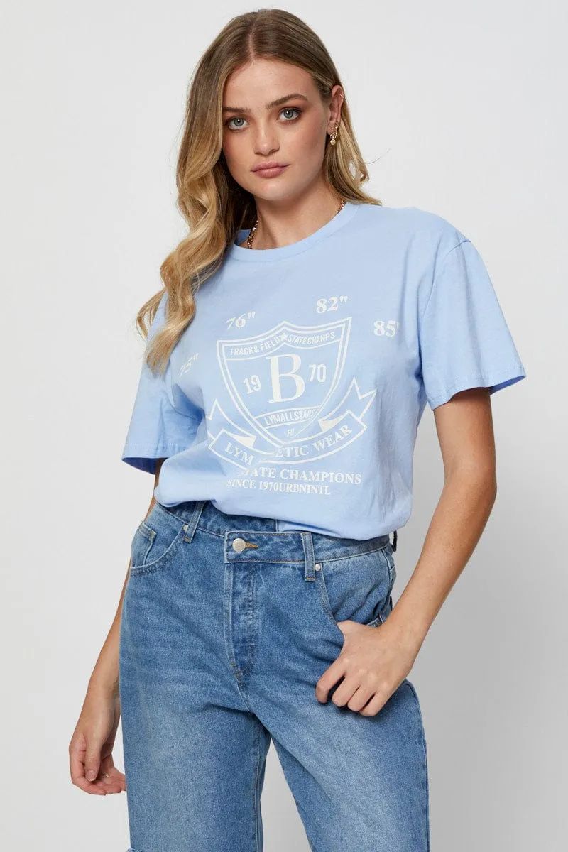 Blue Graphic T Shirt Short Sleeve