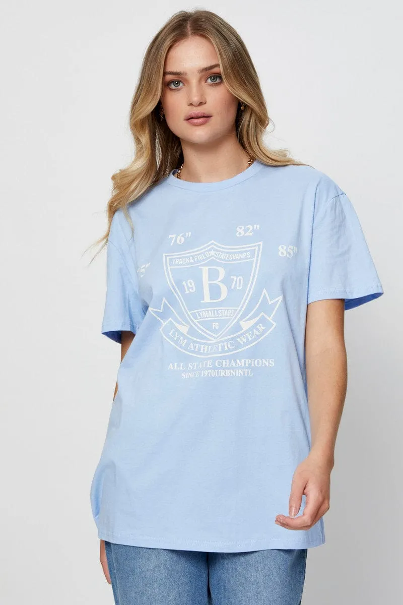 Blue Graphic T Shirt Short Sleeve