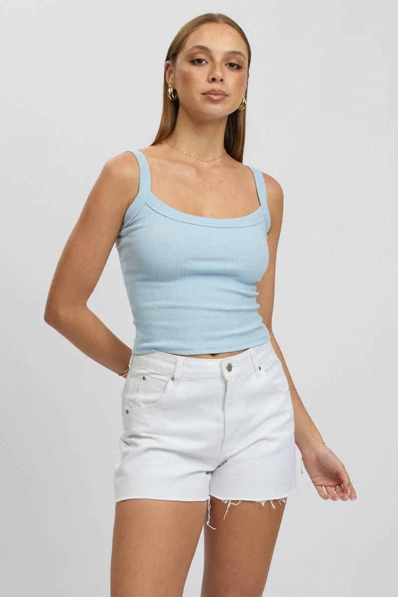 Blue Singlet Scoop Neck Rib