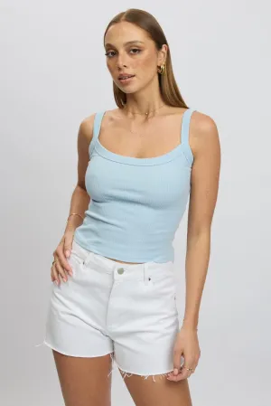 Blue Singlet Scoop Neck Rib