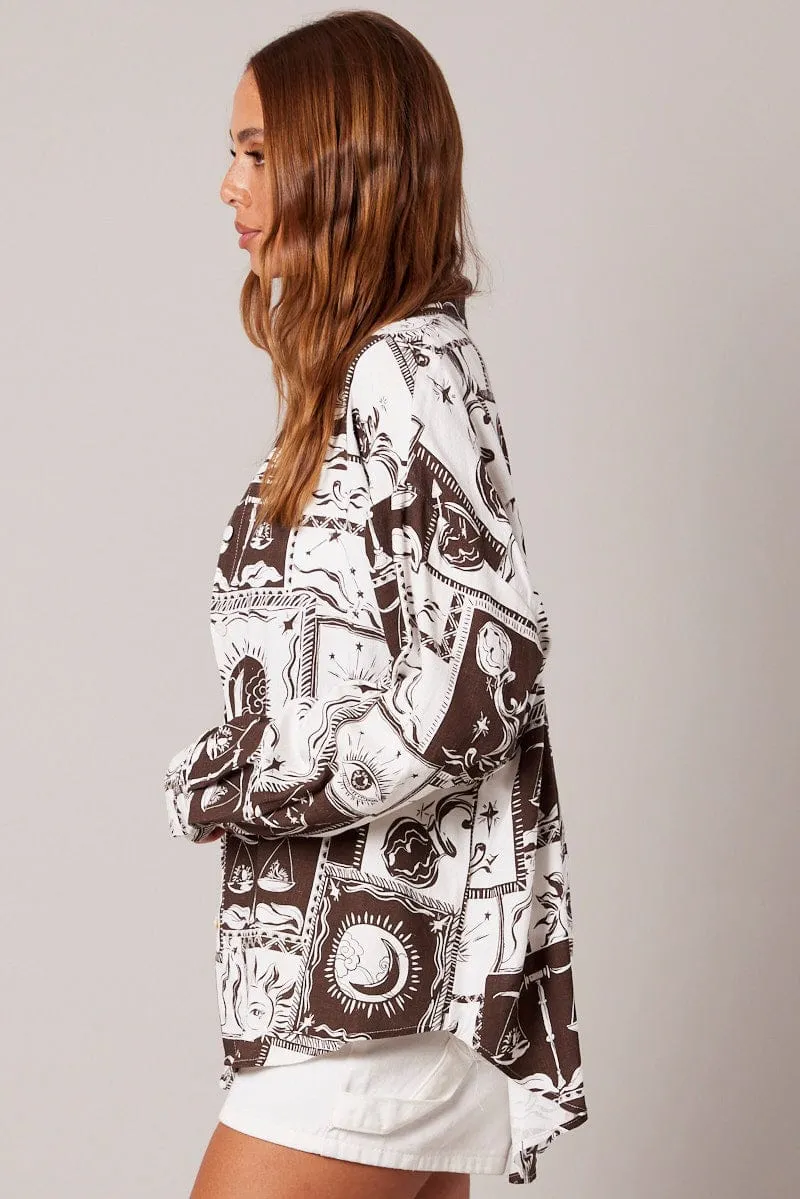 Brown Abstract Relaxed Shirt Long Sleeve