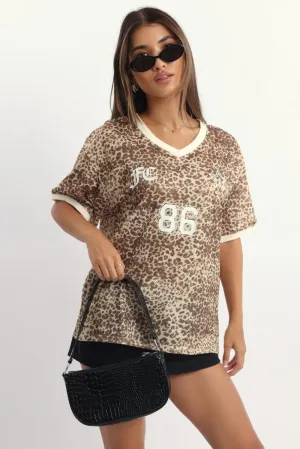 Brown Animal Print Sport Tee Short Sleeve