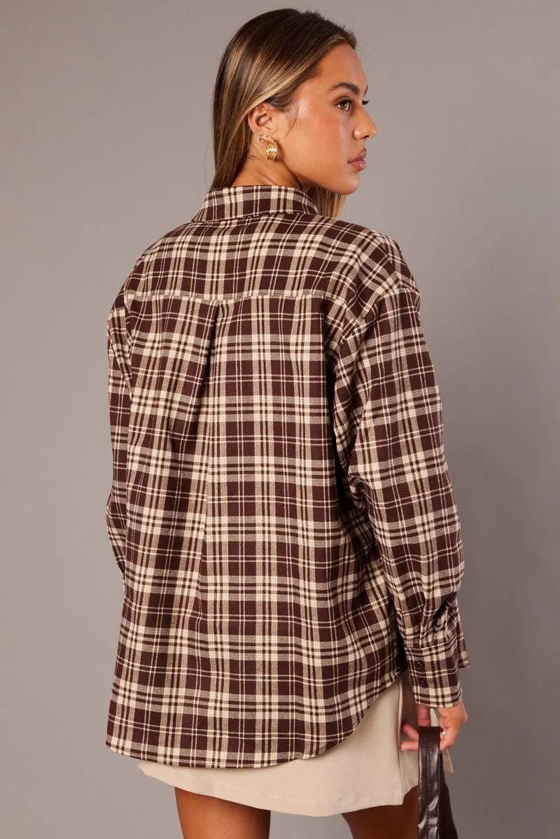 Brown Check Relaxed Shirt Long Sleeve