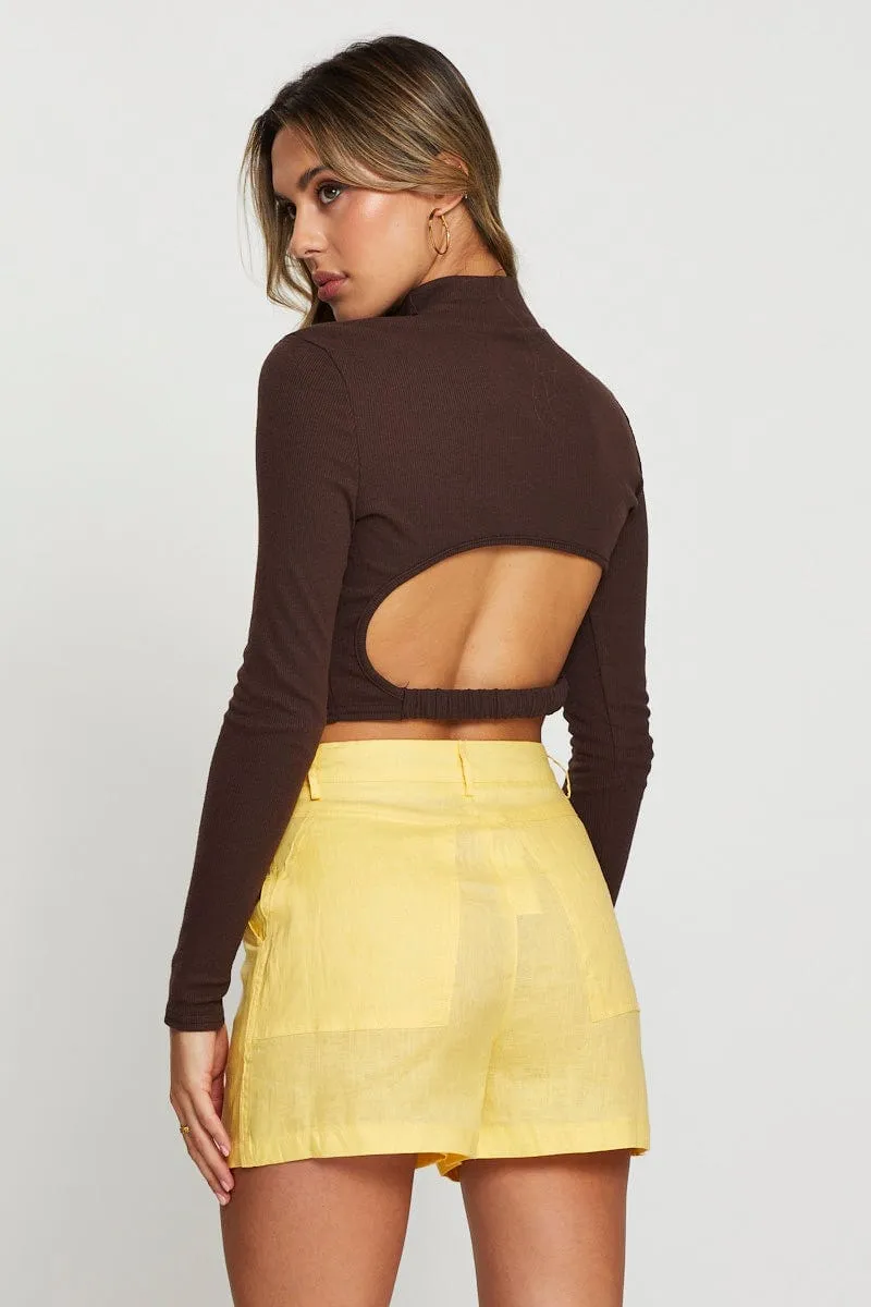Brown Cut Out Top Long Sleeve