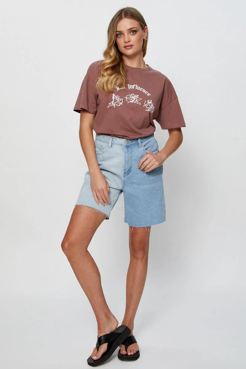 Brown Graphic T Shirt Short Sleeve Crop