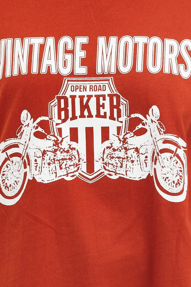 Brown Graphic T Shirt Short Sleeve
