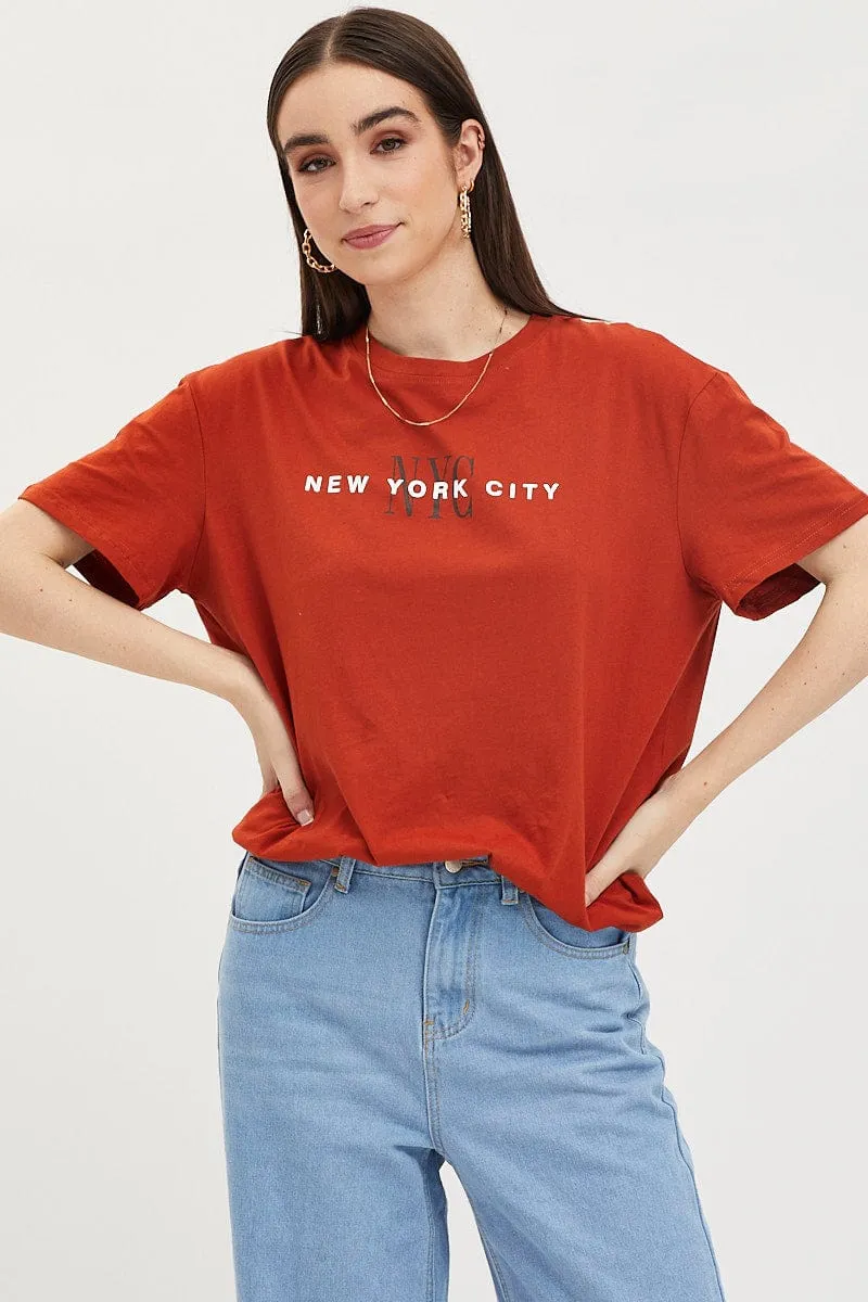 Brown Graphic T Shirt Short Sleeve