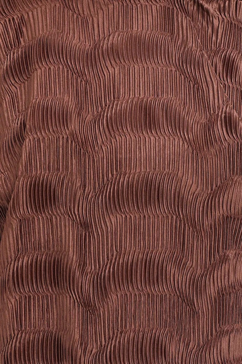 Brown Plisse Shirts Long Sleeve