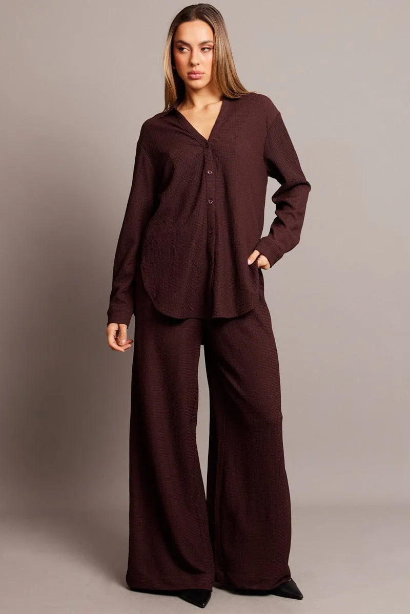Brown Relaxed Shirt Long Sleeve Textured