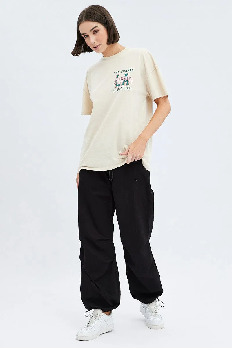 Camel Tee Round Neck Short Sleeve Graphic Cotton