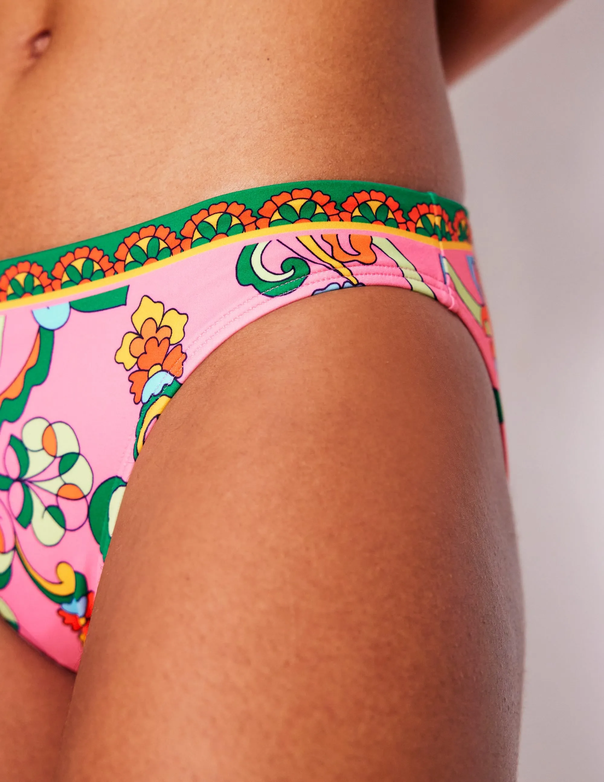 Classic Bikini Bottoms-Pink Rose. Foliage Trail