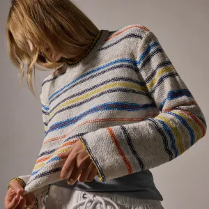 Cotton Linen Knit Stripe Sweater - Multi White
