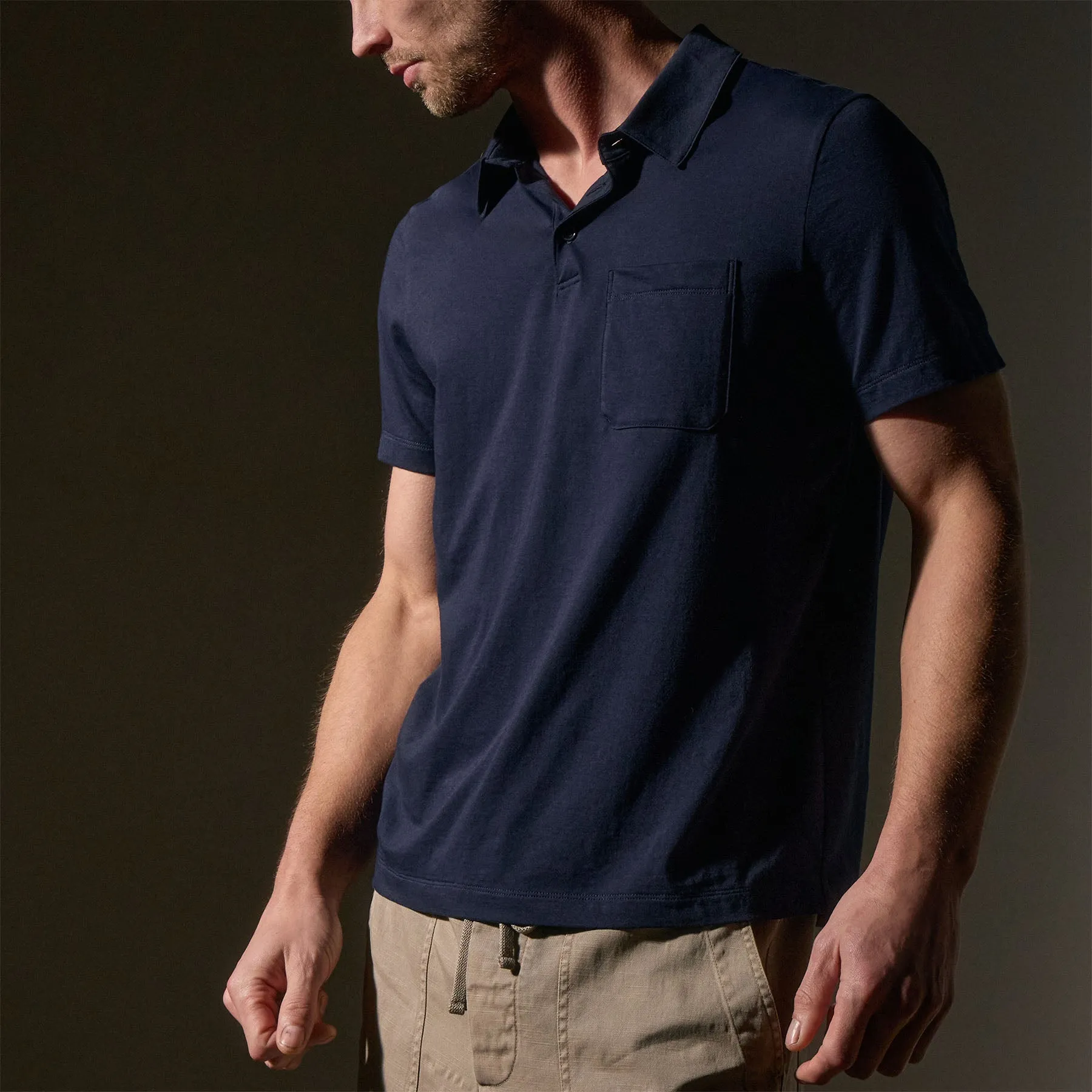 Cotton Linen Pocket Polo - Navy