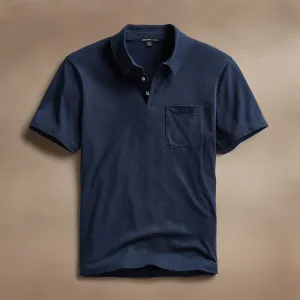 Cotton Linen Pocket Polo - Navy