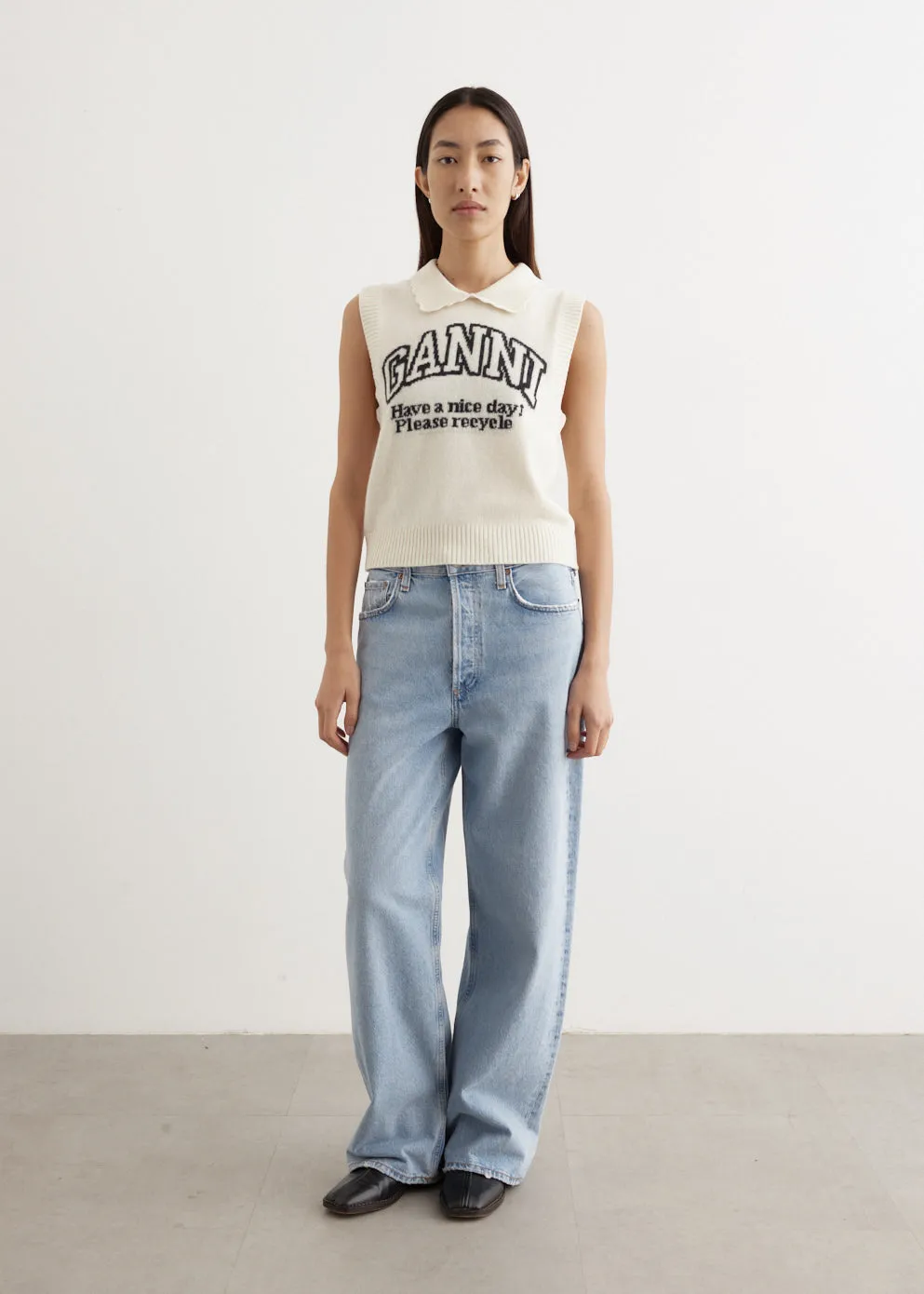 Graphic Wool Mix Collar Vest