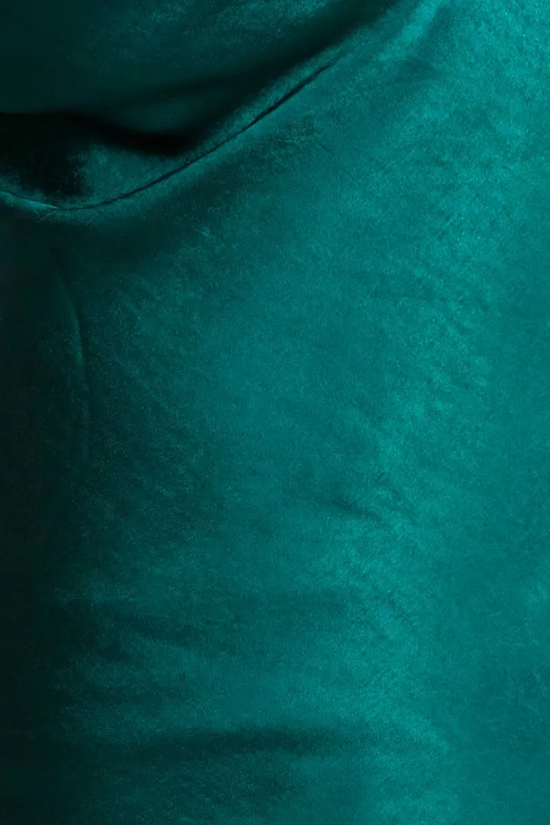 Green Cami Singlet Halter Cowl Neck Satin