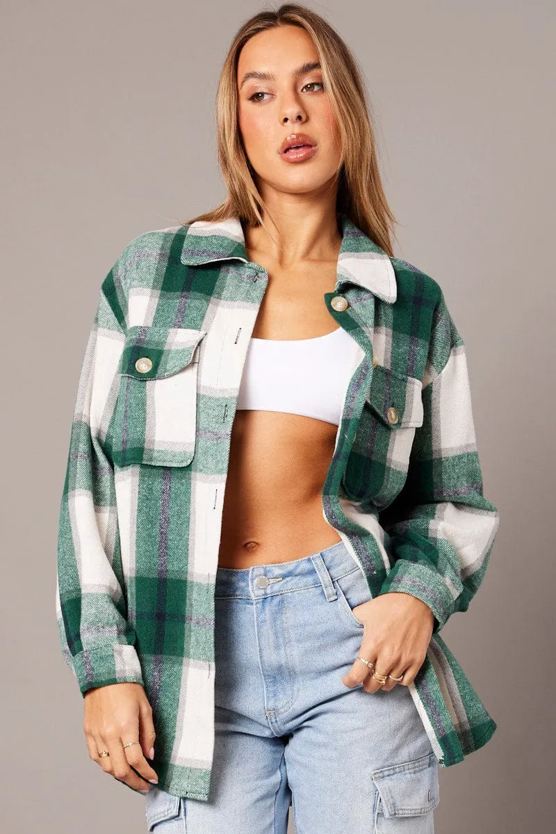Green Check Relaxed Shirt Long Sleeve