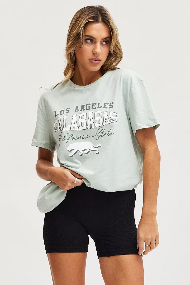 Green Graphic T Shirt Short Sleeve
