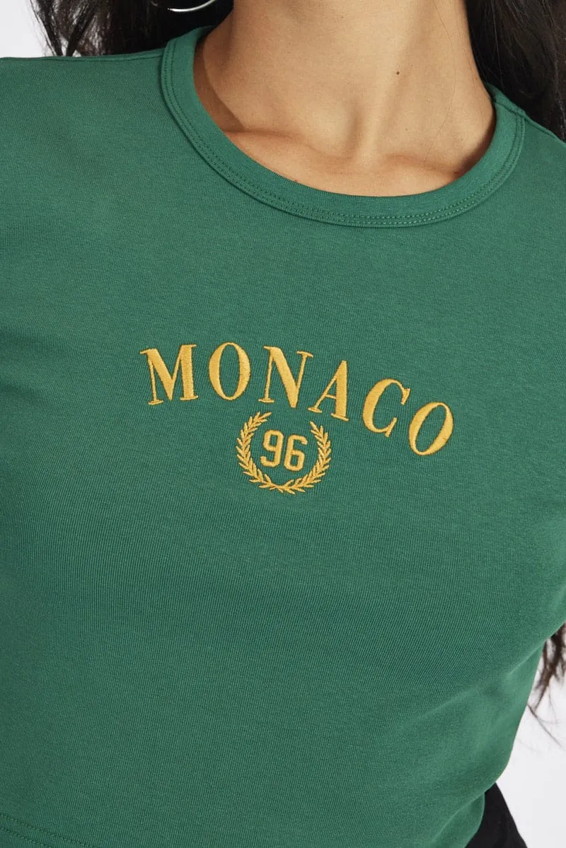Green Graphic Tee Crop Short Sleeve