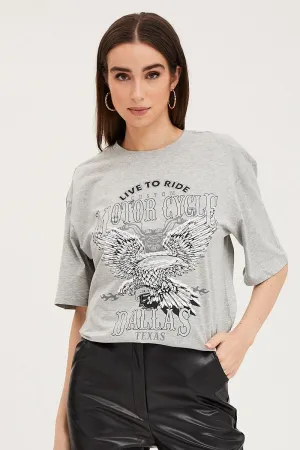 Grey Crew Neck Oversized Tee