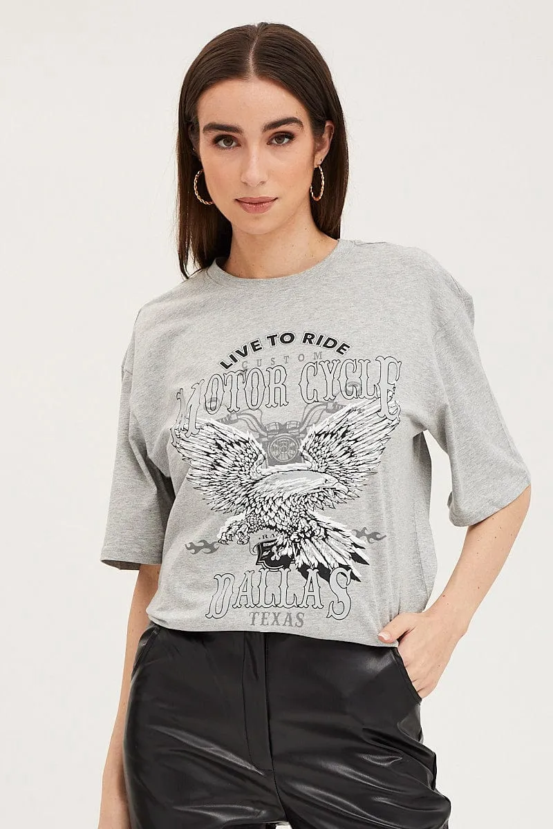 Grey Crew Neck Oversized Tee