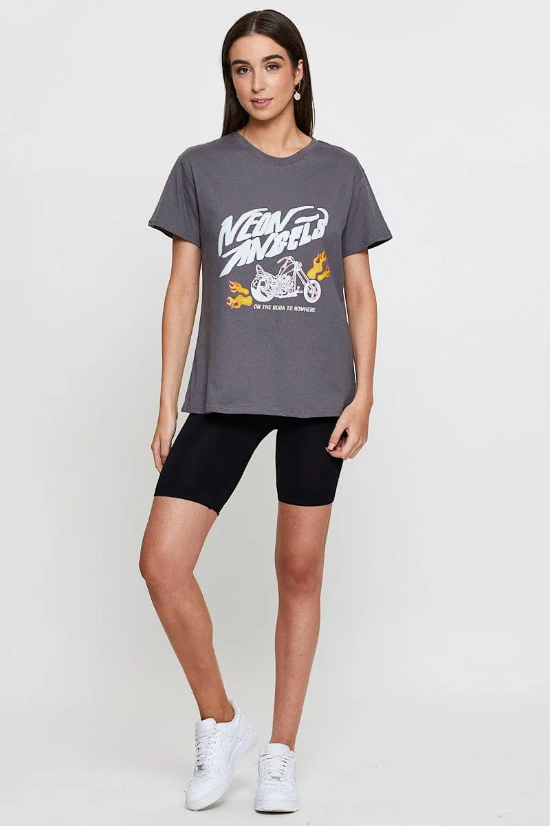 Grey Graphic T Shirt Short Sleeve