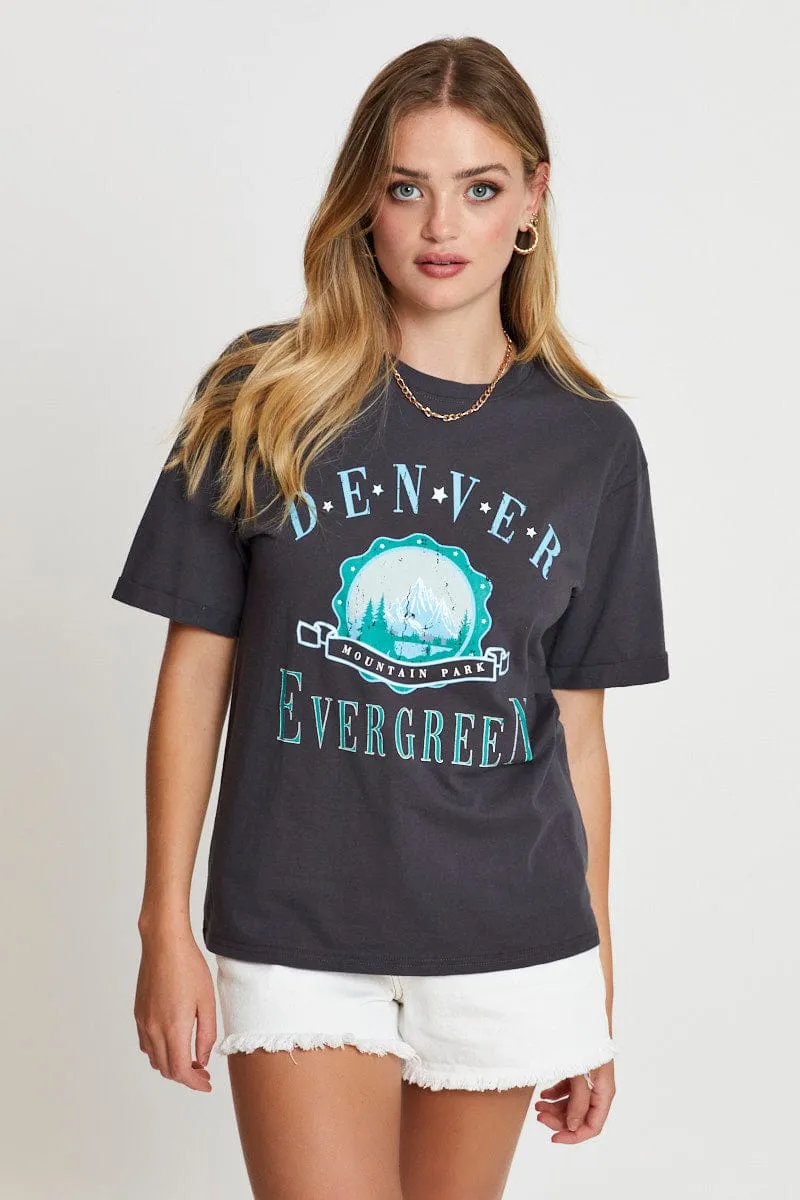 Grey Graphic T Shirt Short Sleeve