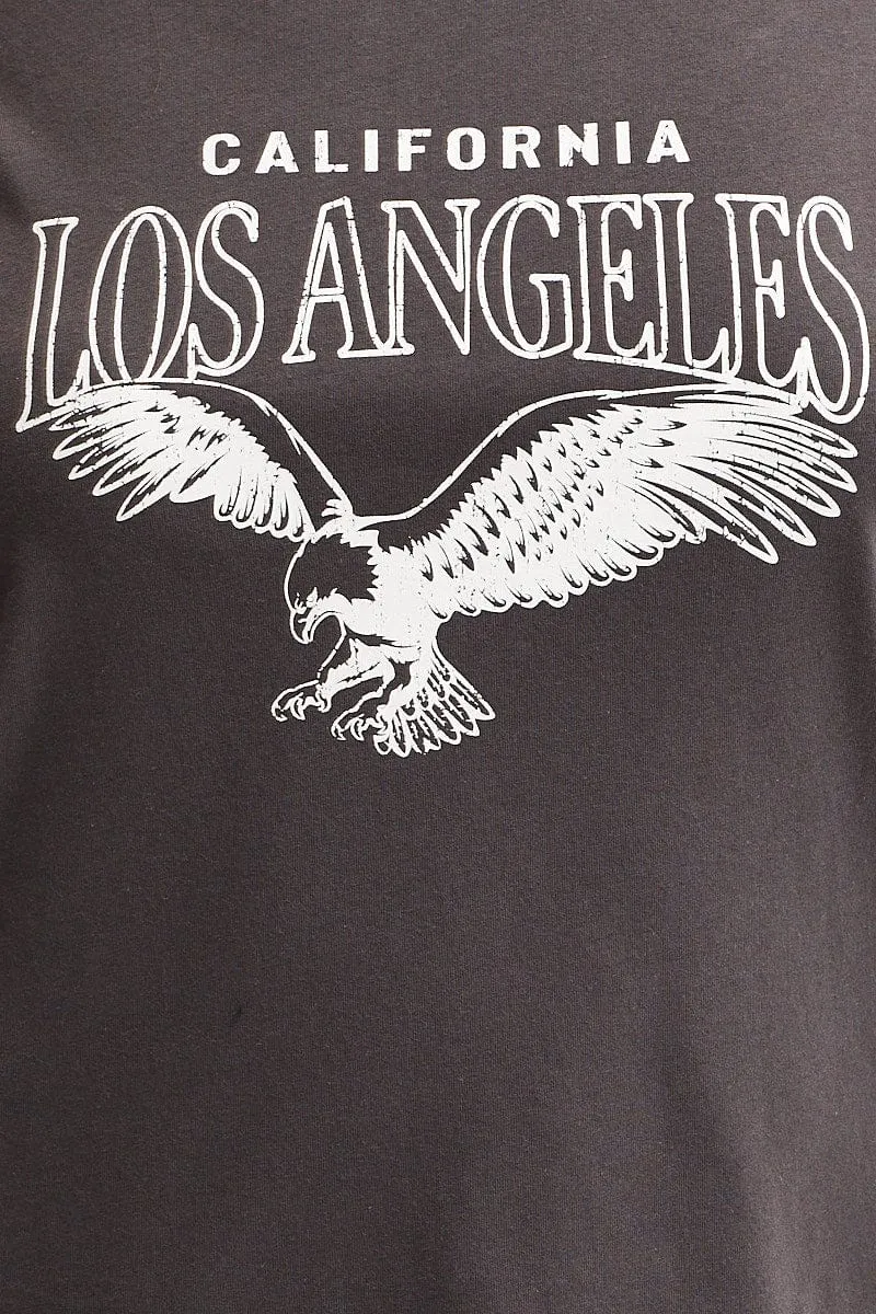 Grey Graphic T Shirt Short Sleeve