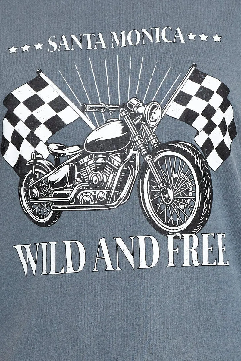 Grey Graphic T Shirt Short Sleeve