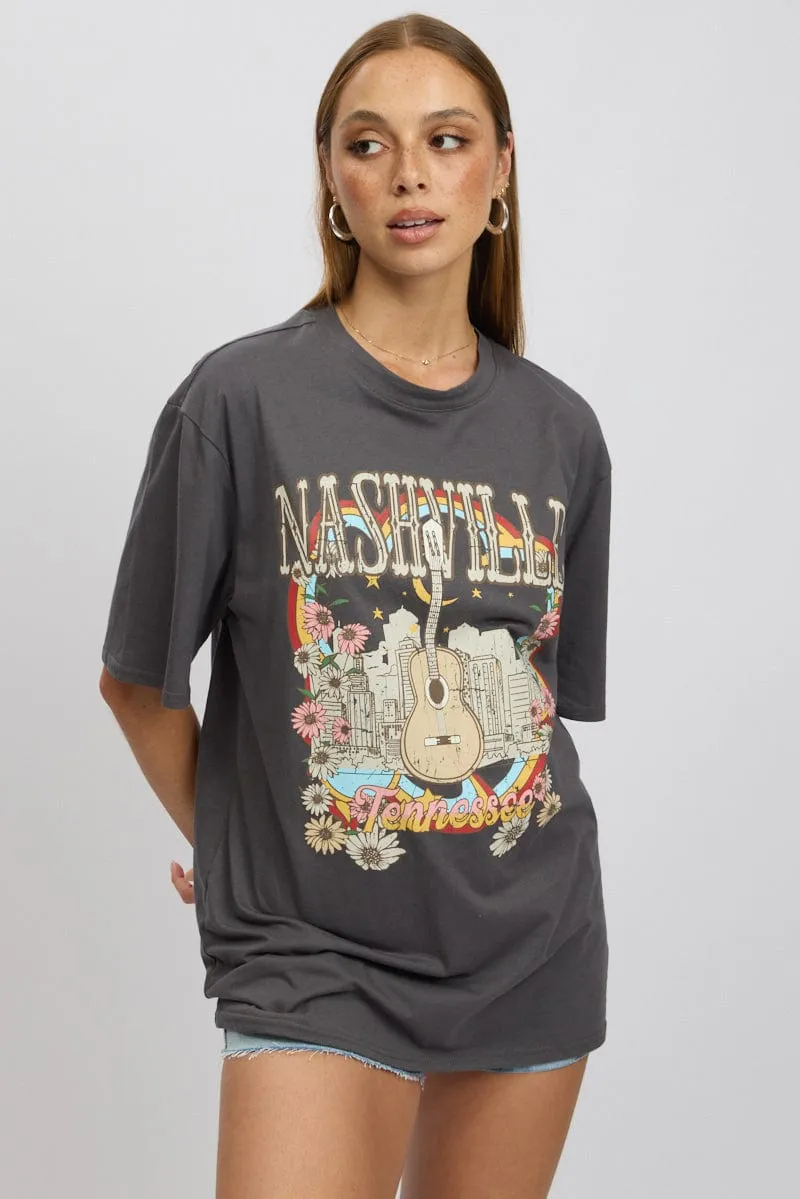 Grey Graphic Tee Short Sleeve