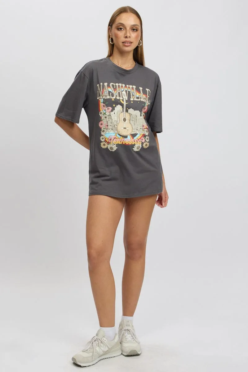Grey Graphic Tee Short Sleeve