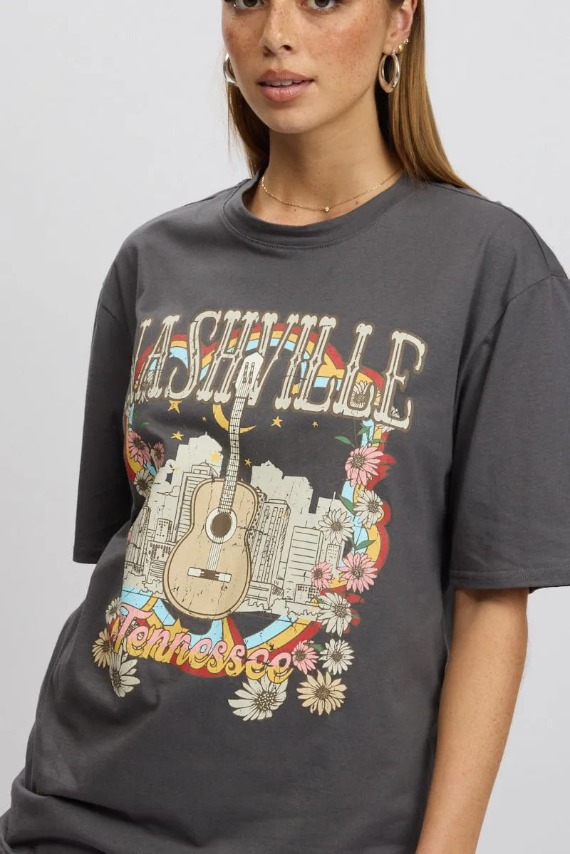 Grey Graphic Tee Short Sleeve