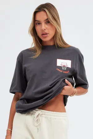 Grey T Shirt Short Sleeve Crew Neck Basketball Graphic