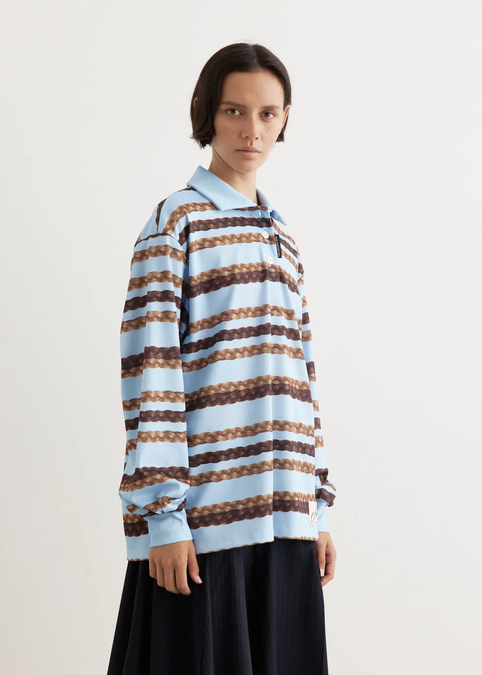 Hair Braid Stripe Collar T-Shirt