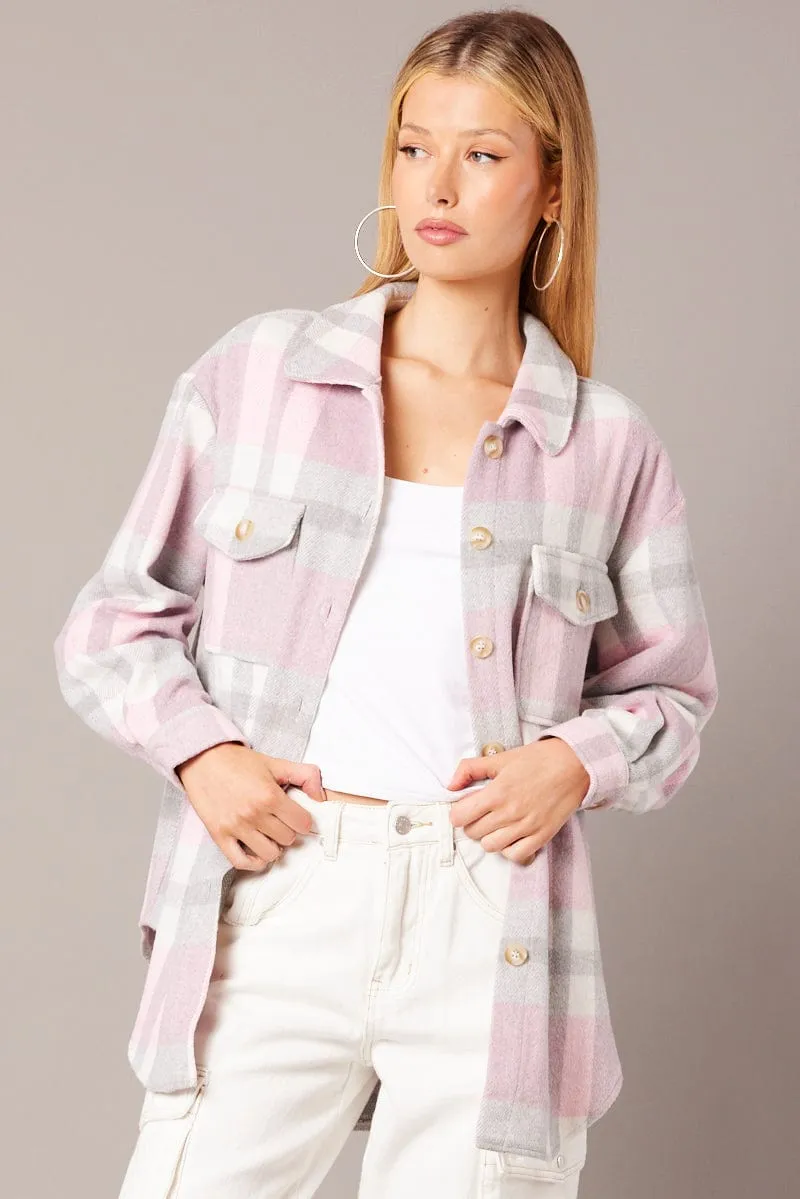 Pink Check Relaxed Shirt Long Sleeve