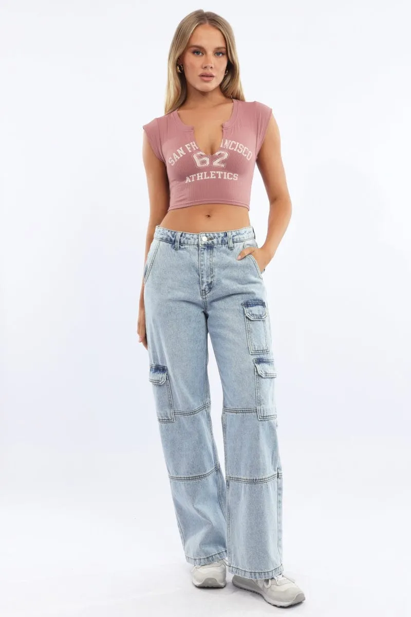 Pink Graphic Tee Short Sleeve Crop