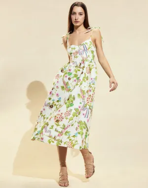 Printed Brocade Midi Dress