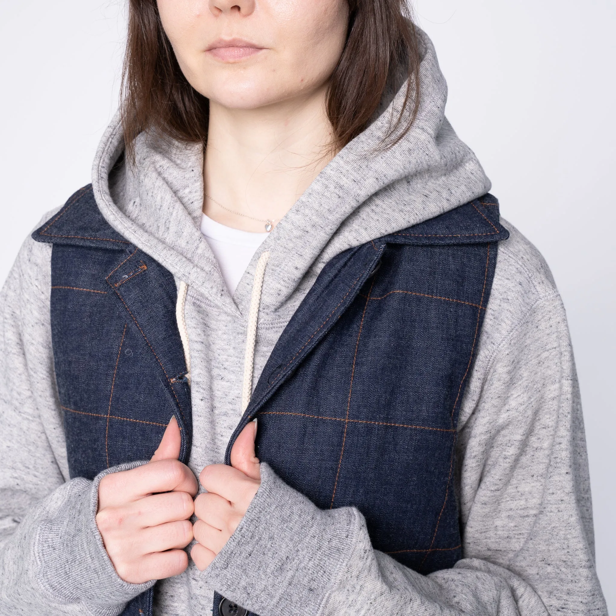 Quilted Vest - Slub   Nep   Rinsed - Indigo