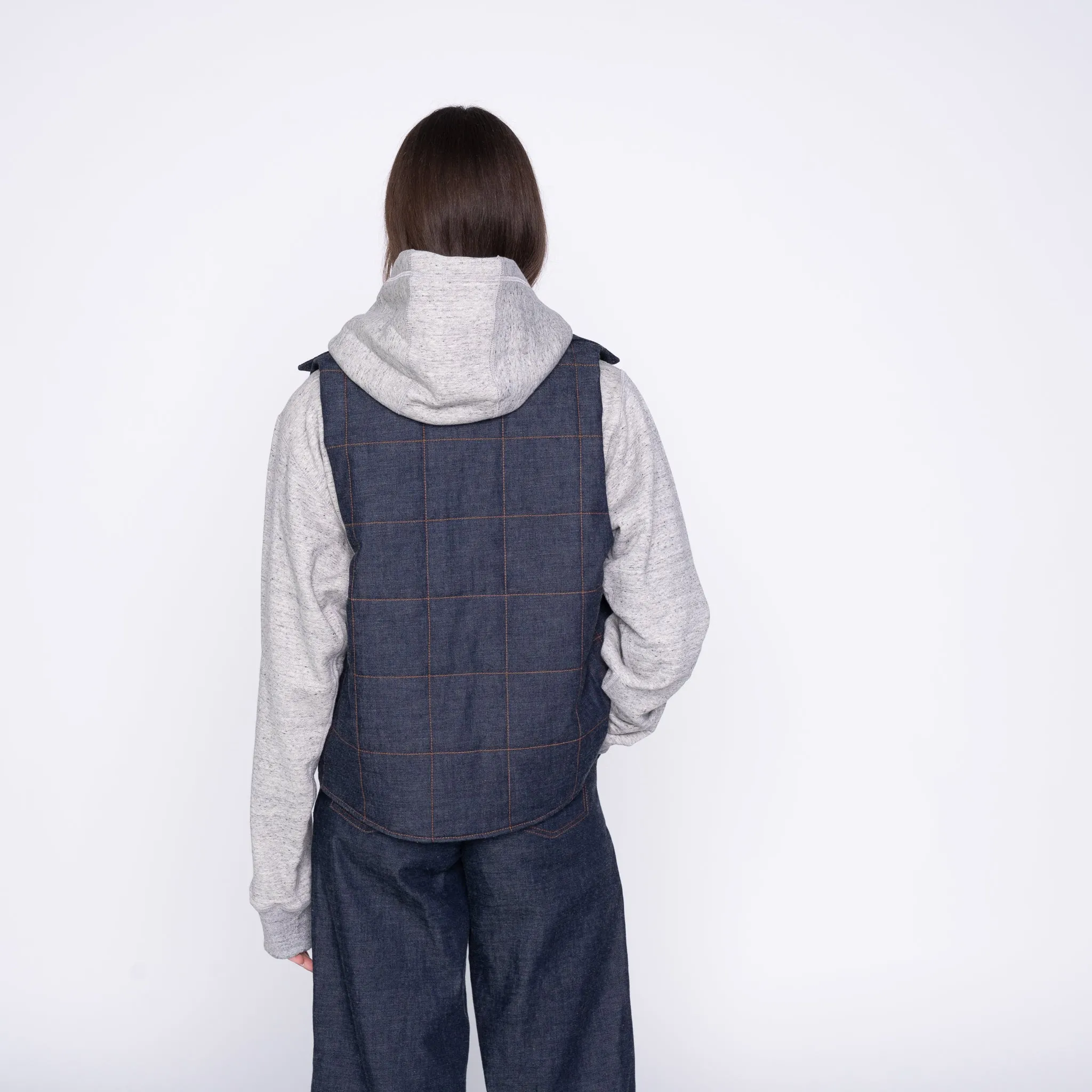 Quilted Vest - Slub   Nep   Rinsed - Indigo