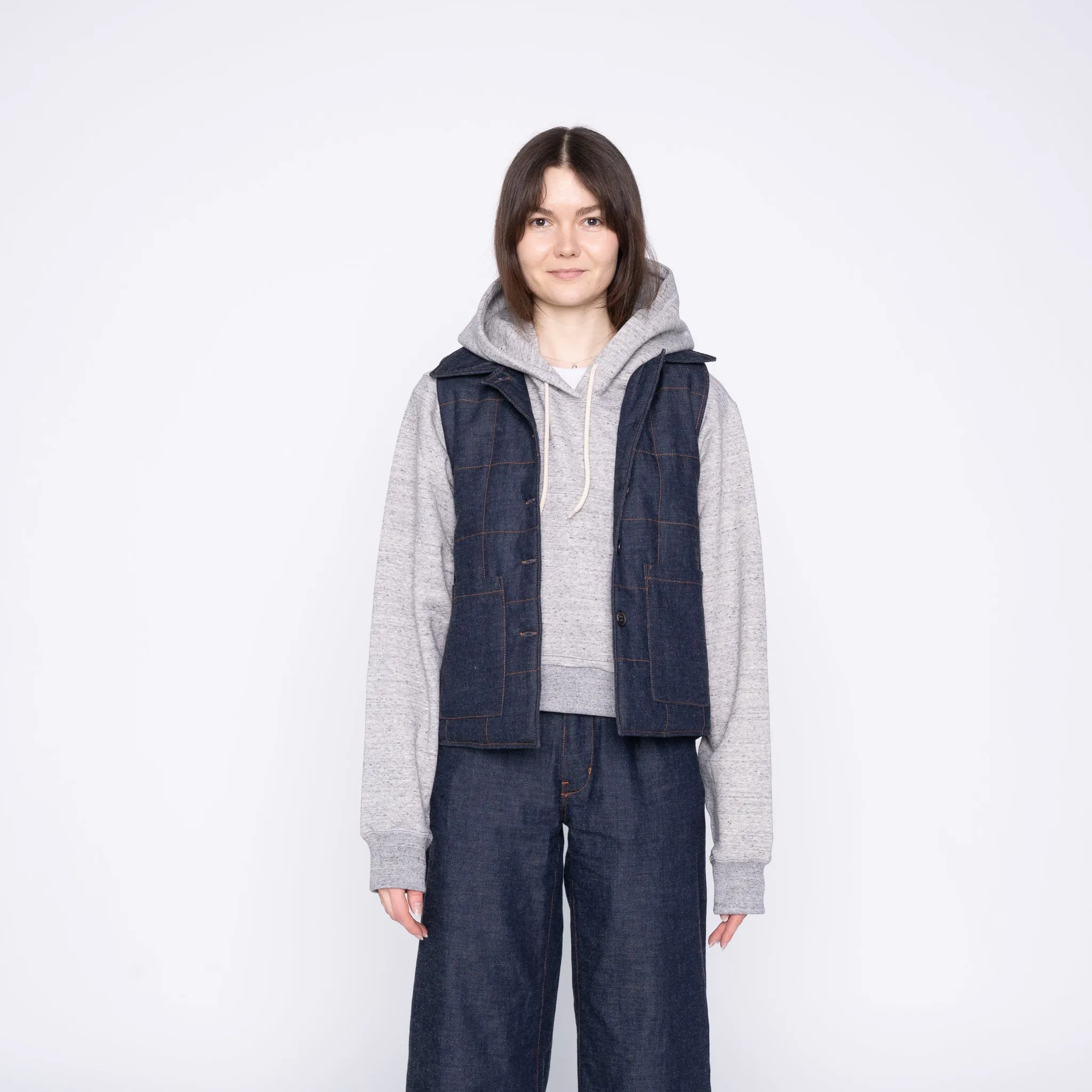 Quilted Vest - Slub   Nep   Rinsed - Indigo