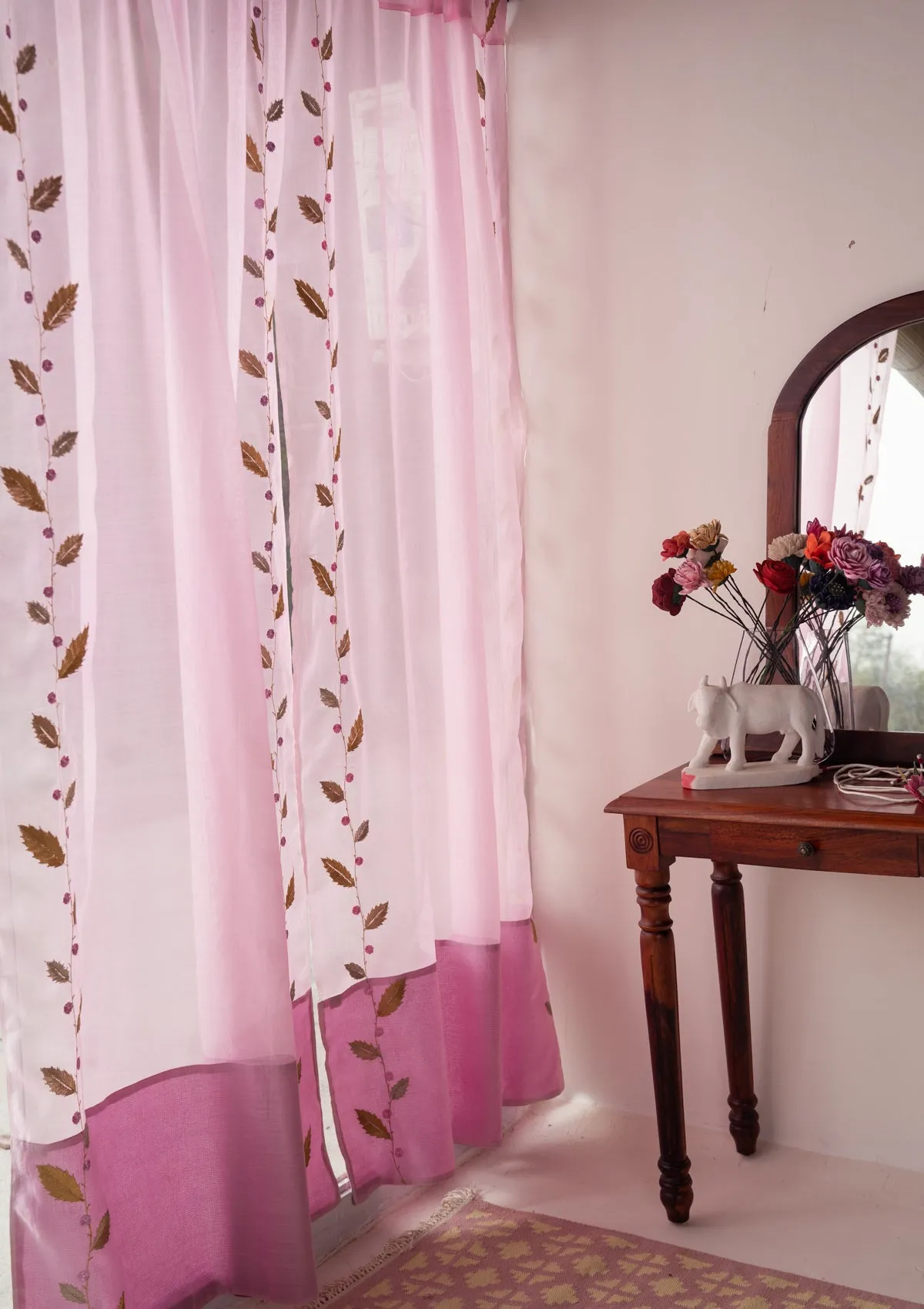 Rose Dusk Chanderi Sheer Curtain