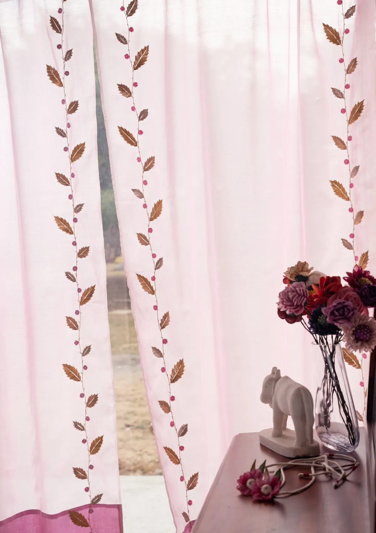 Rose Dusk Chanderi Sheer Curtain