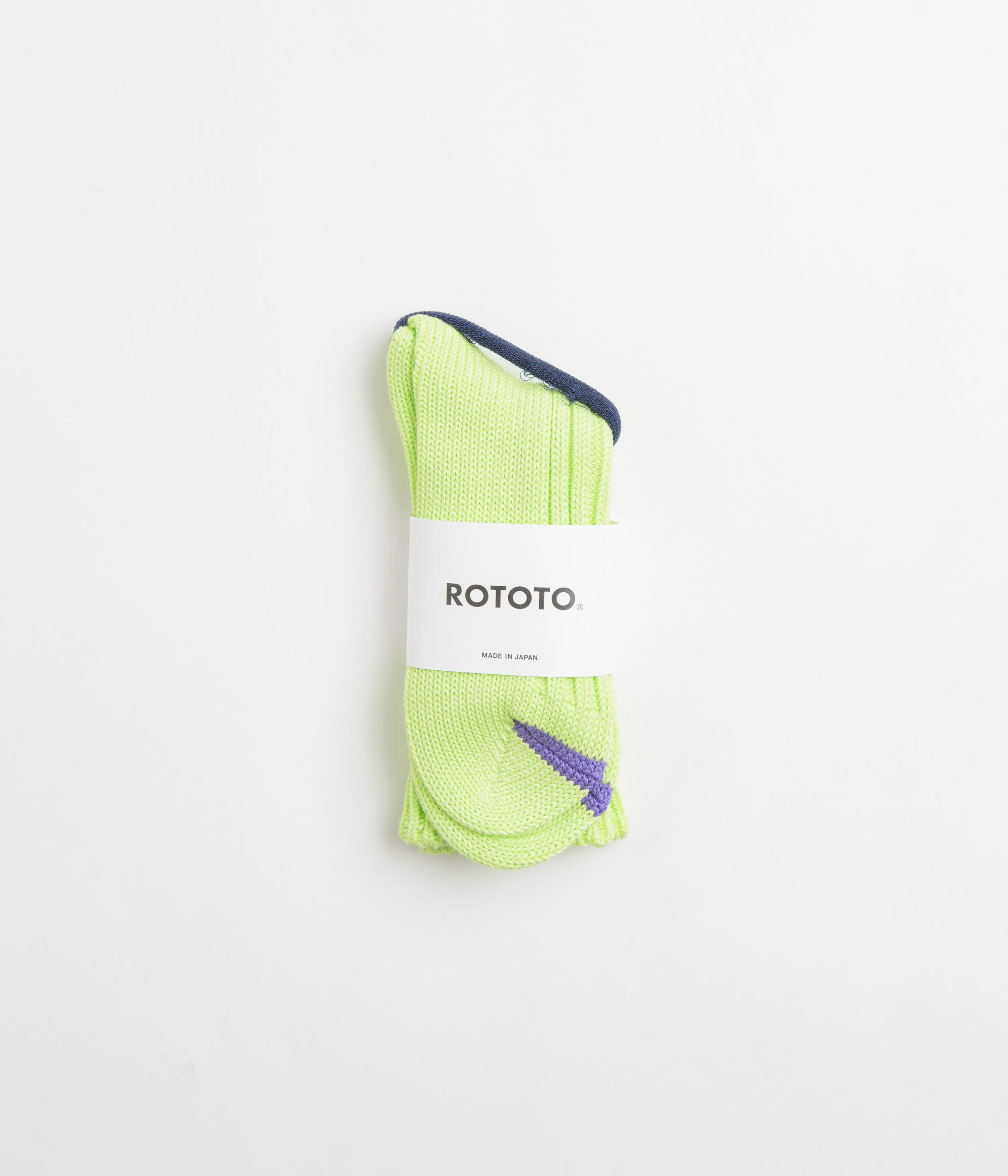ROTOTO Chunky Ribbed Crew Socks - Lime / Purple