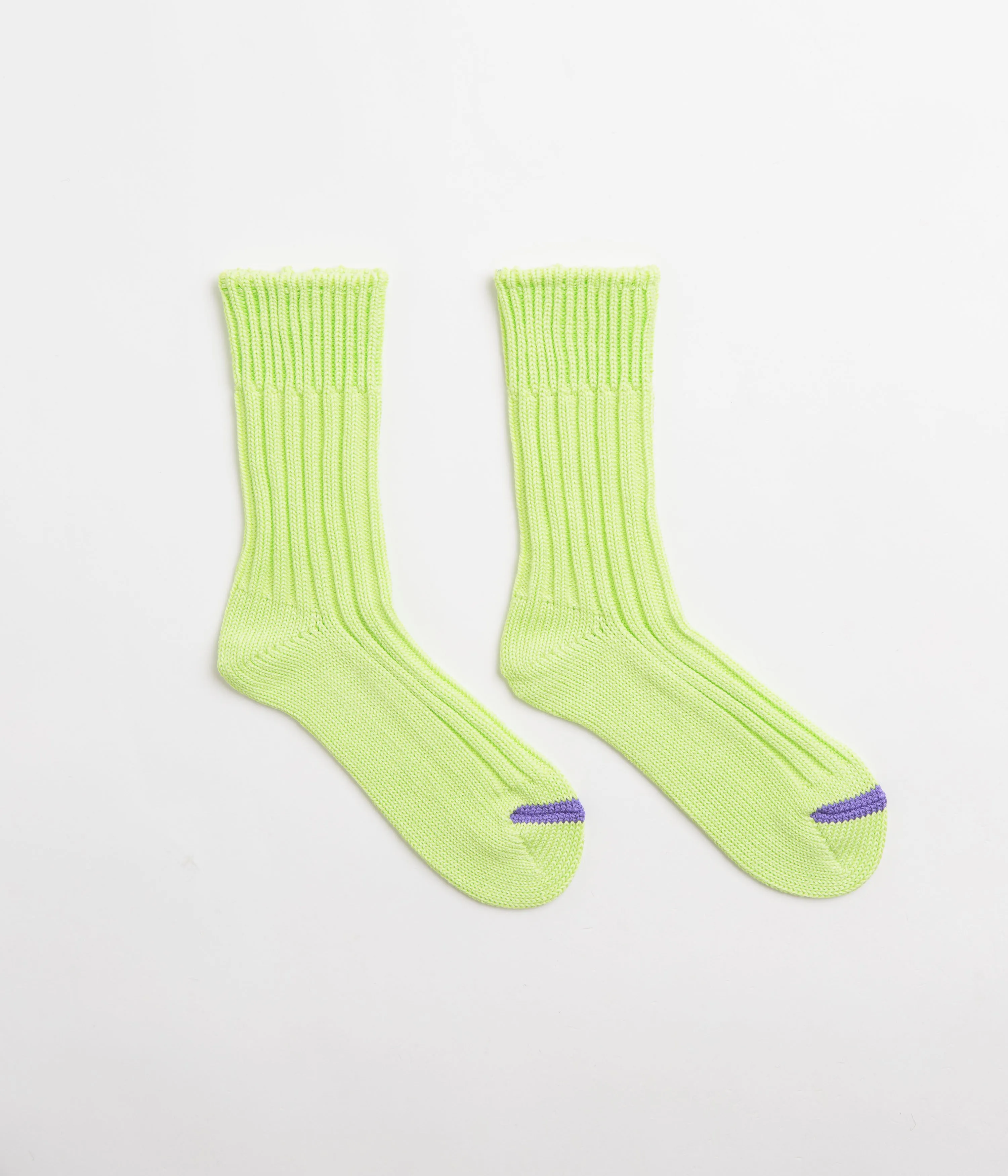 ROTOTO Chunky Ribbed Crew Socks - Lime / Purple